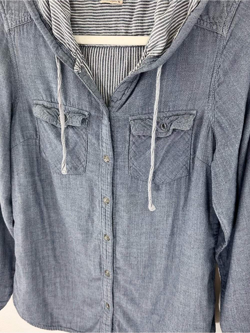Boston Traders Lightweight Hooded Button Up Striped Lining Casual Coastal Medium - Picture 3 of 8